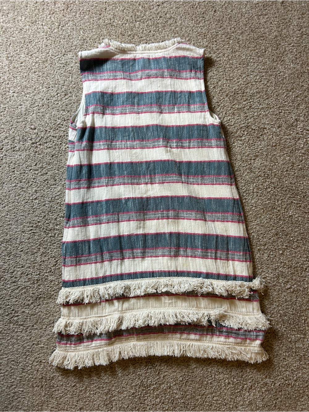 Holding Horses Anthropologie Women's Striped Fringe Sleeveless Shift Dress Boho - Picture 4 of 6